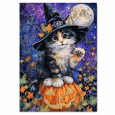 Halloween Witch Cat Art Poster Print Abyssinian Kitten on Pumpkin Spooky Fall Home Decor for Pet Moms Living Room on Ready to Hang 1.5" Thick Canvas Wrap, Floating Framed Canvas, Flat Rolled Canvas